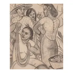 Cornelia MacIntyre Foley, Lei Makers, graphite and charcoal on paper