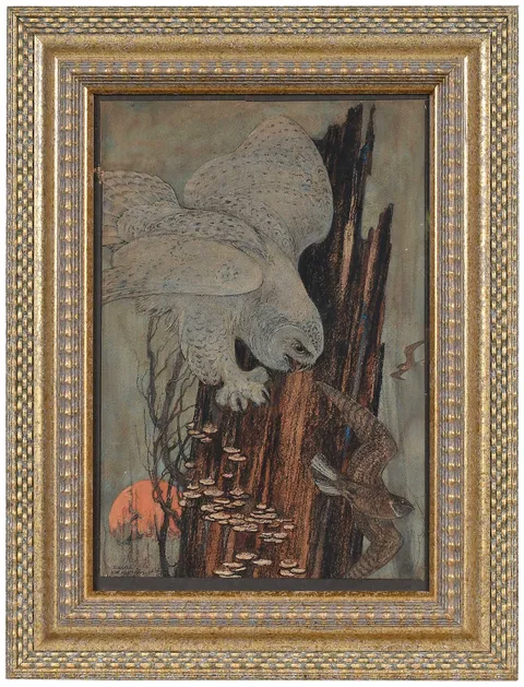Paul Bransom, Owl on the Hunt, watercolor and charcoal on paper