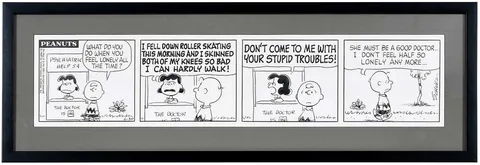 Charles M. Schulz, Original 1969 Peanuts Cartoon Strip: Psychiatric Help, 1969, ink over graphite on Bristol board