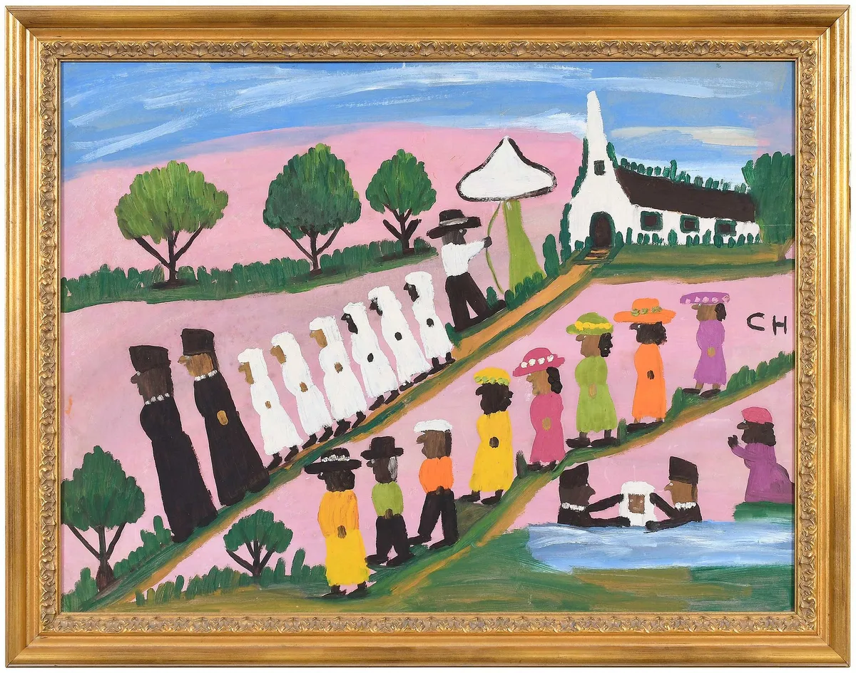 Clementine Hunter, The Baptism, oil on board