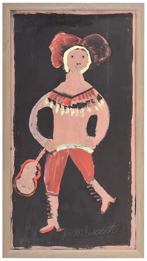 Jimmy Lee Sudduth, Lady with Guitar, 1998, paint and mud on board