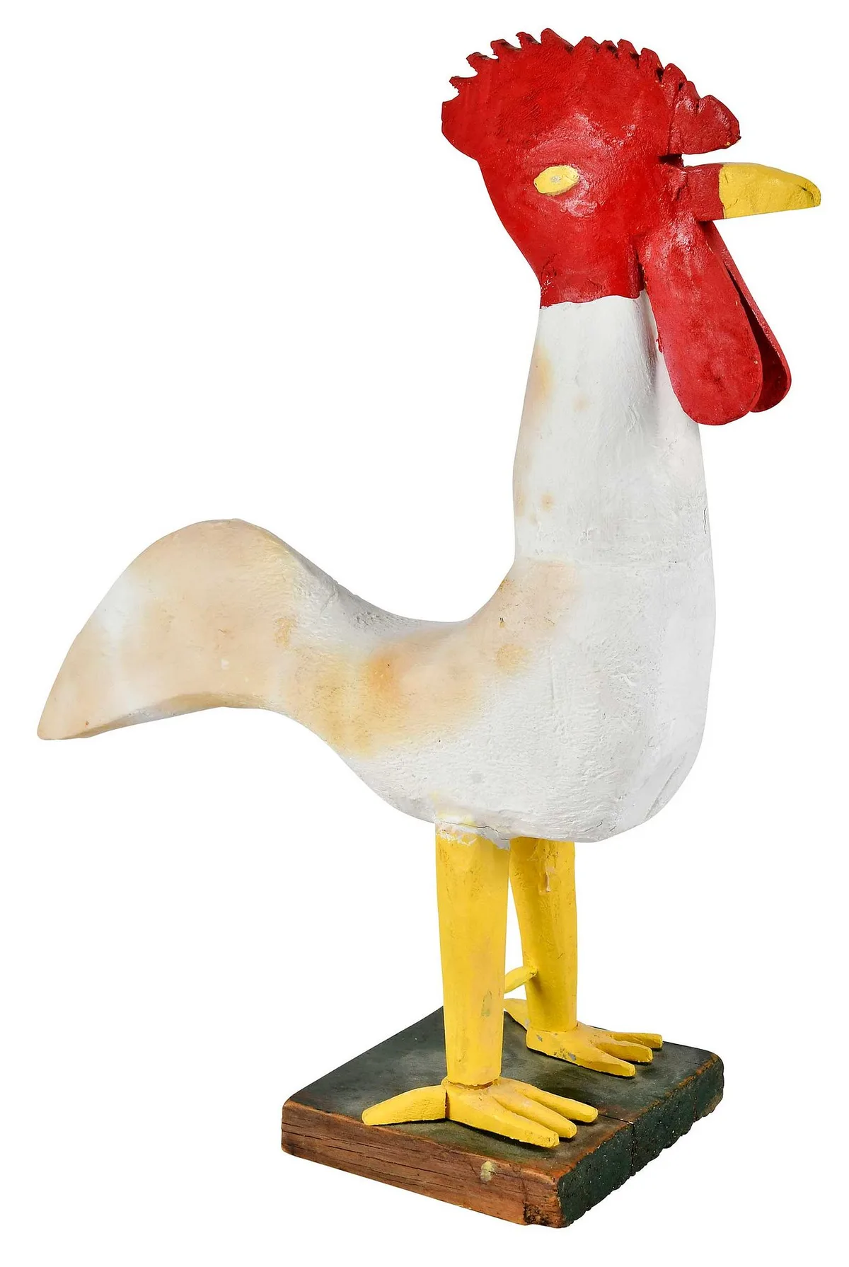 Cyril Billiot, White Rooster, carved and painted wood