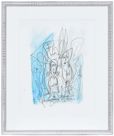 Jerry Coker, Abstract Figural Composition, pencil and watercolor on paper