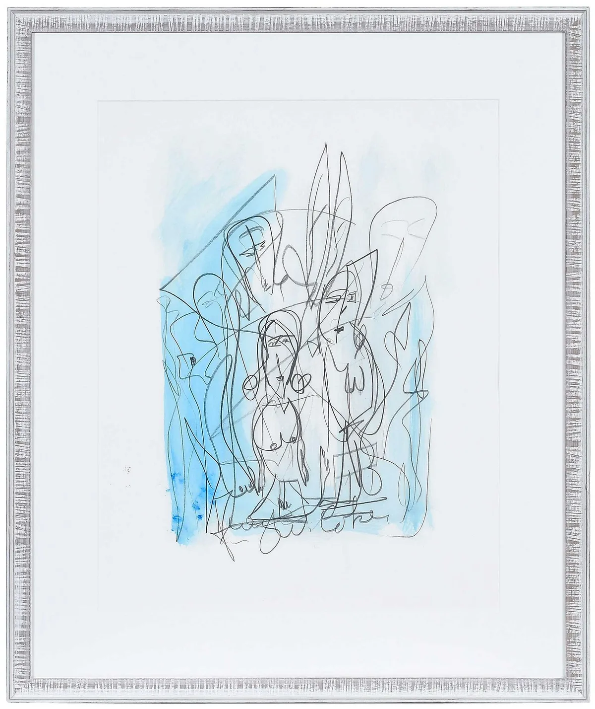 Abstract Figural Composition by Jerry Coker, pencil and watercolor on paper, sold Nov 2025