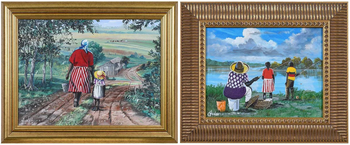 John W Jones, Two Paintings, acrylic on board