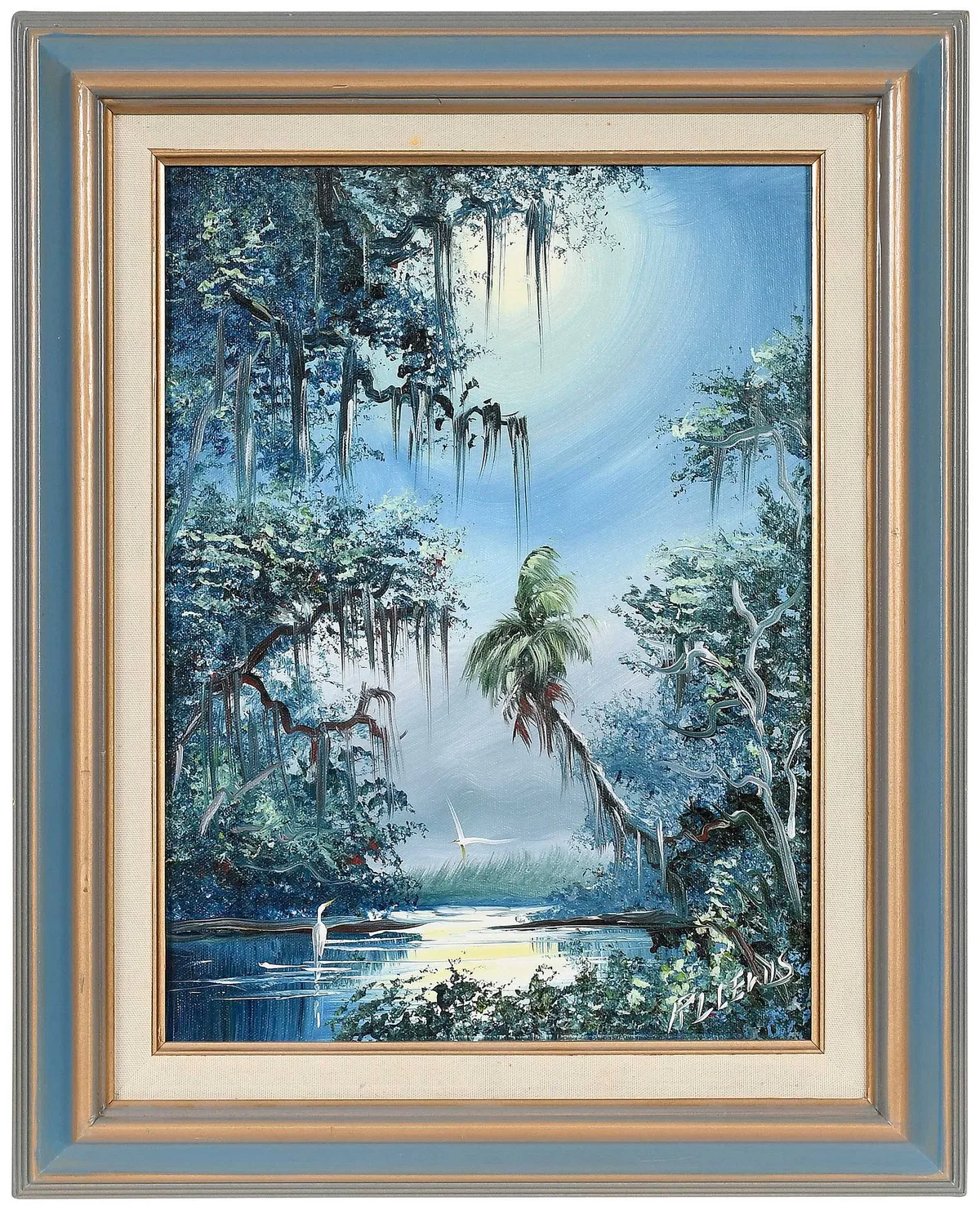 Robert L Lewis, Florida Highwayman Painting, oil on canvas