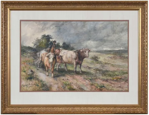 Lucien Whiting Powell, Cows and Rider, 1896, watercolor on paper