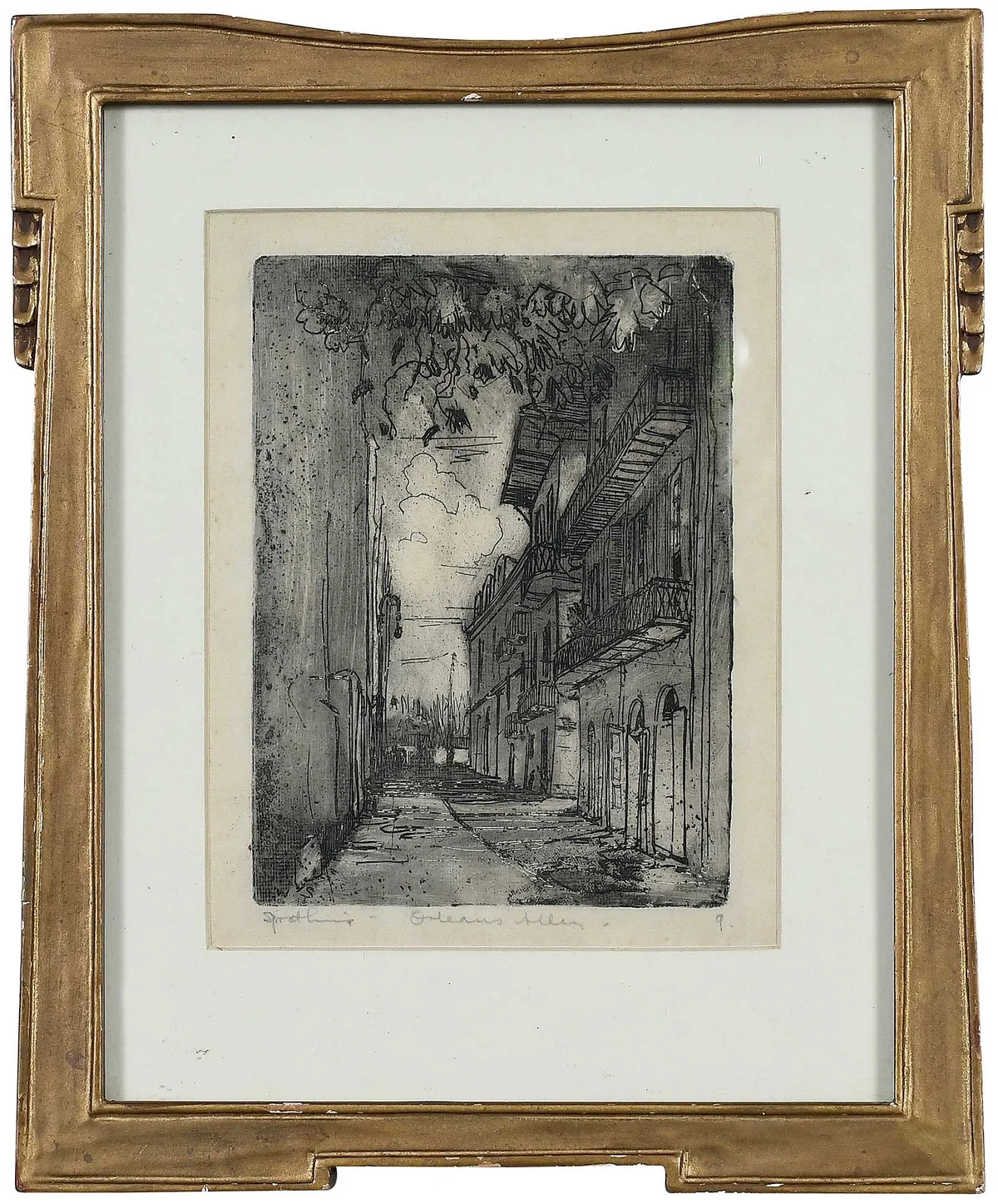 William Spratling Etching, Orleans Alley, etching