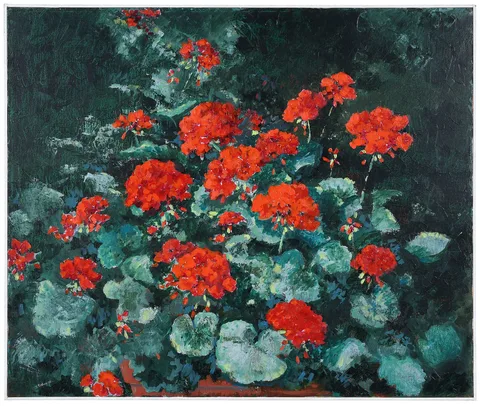Danny Robinette, Summer Geraniums, oil on canvas