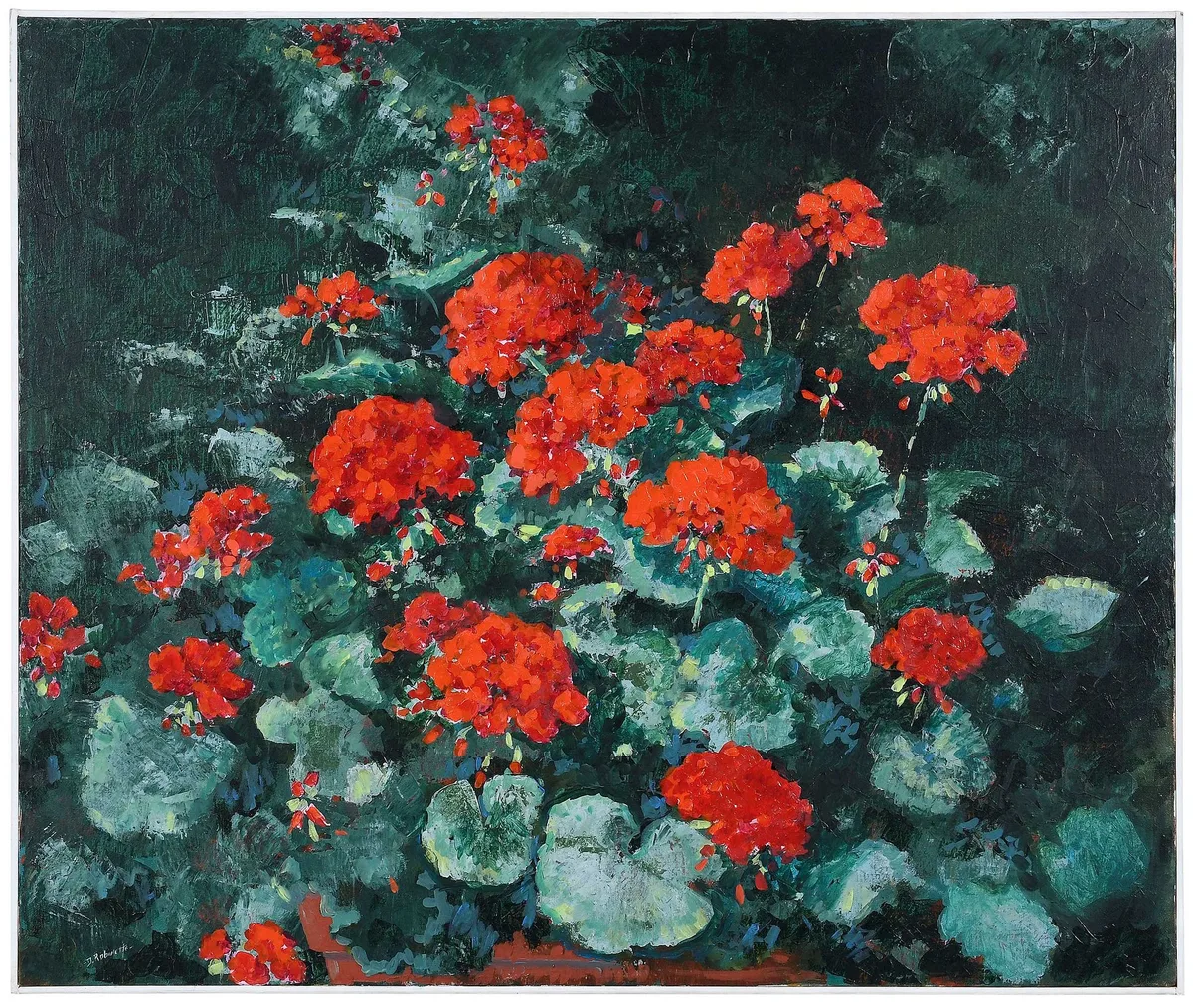 Summer Geraniums by Danny Robinette, oil on canvas, sold Nov 2025