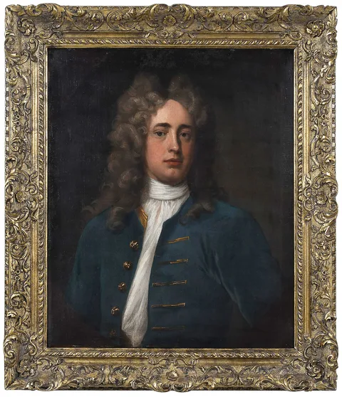 Sir Godfrey Kneller, Gentleman in a blue velvet coat with gold brocade, oil on canvas