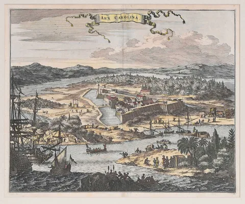 Arnoldus Montanus, Arx Carolina, 1671, copper plate engraving on two sheets of paper