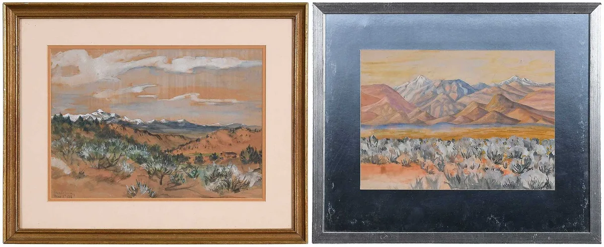 Malvina Hoffman, Two New Mexico Watercolors, watercolor on buff paper