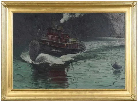 Harold von Schmidt, Tugboat Annie Takes a Chance, an illustration for Saturday Evening Post, oil on canvas