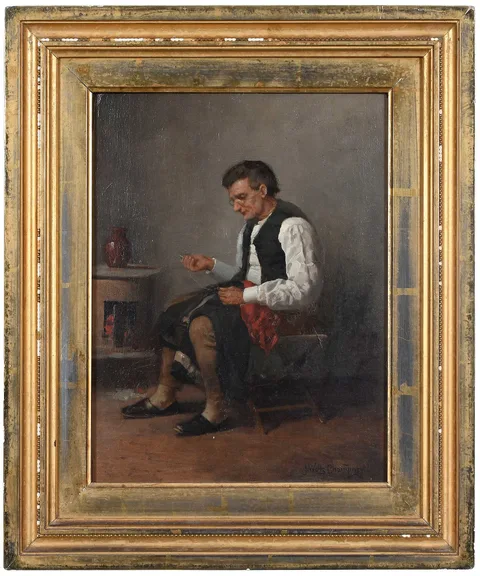 James Wells Champney, Never Too Late to Mend, oil on panel