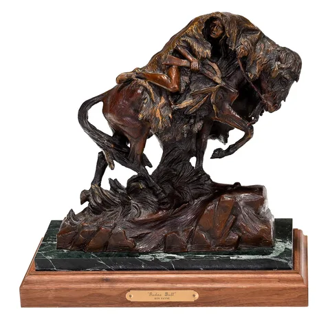 Ken Payne, Judas Bull, 1992, patinated bronze atop a green marble and wood swivel base