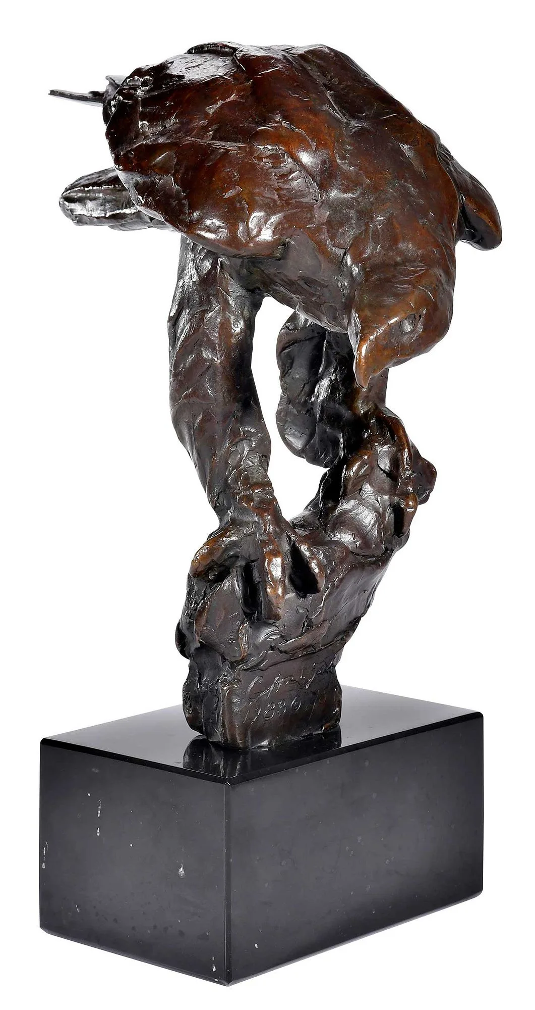 Perching Eagle by George Carlson, patinated bronze on black marble base, sold Sep 2025
