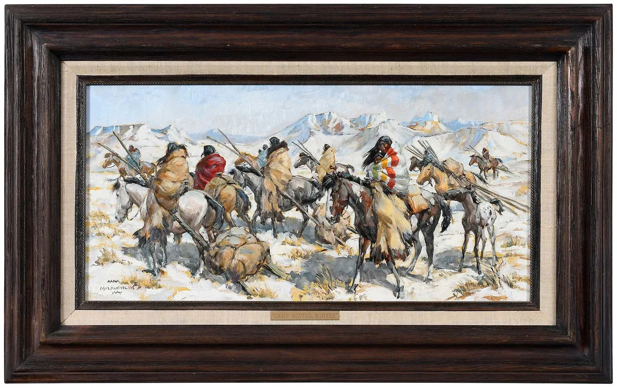Nancy Mclaughlin, Camp Moving, Winter, oil on Masonite