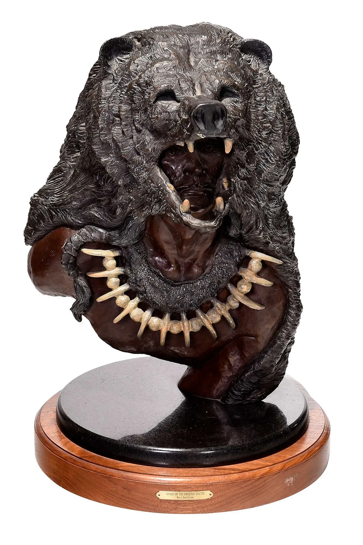 Cindy Burleson, Spirit of the Grizzly, patinated bronze on granite and wood base