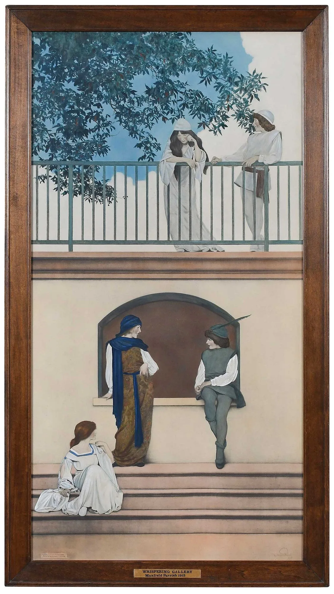 Maxfield Parrish, Whispering Gallery, 1913, hand painted polychrome on photogravure on board