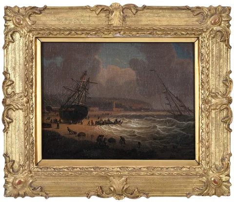 Robert Salmon, Beached for Repairs, Greenock, Scotland, 1814, oil on thin wood panel