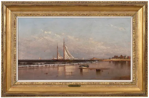 Alfred Thompson Bricher, Boats at Low Tide, oil on canvas