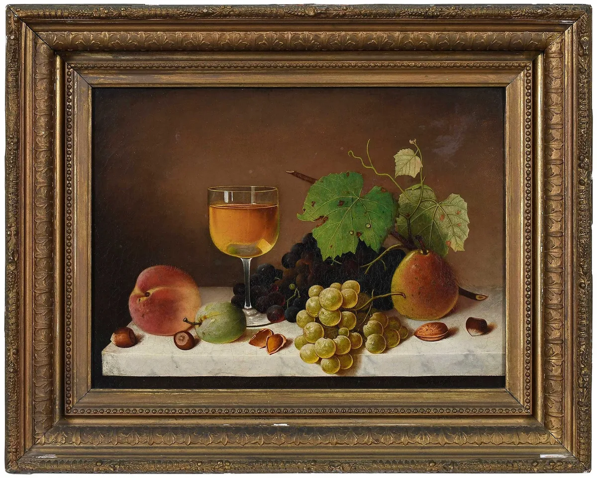 John James Logue, Still Life with Wine and Grapes, oil on canvas