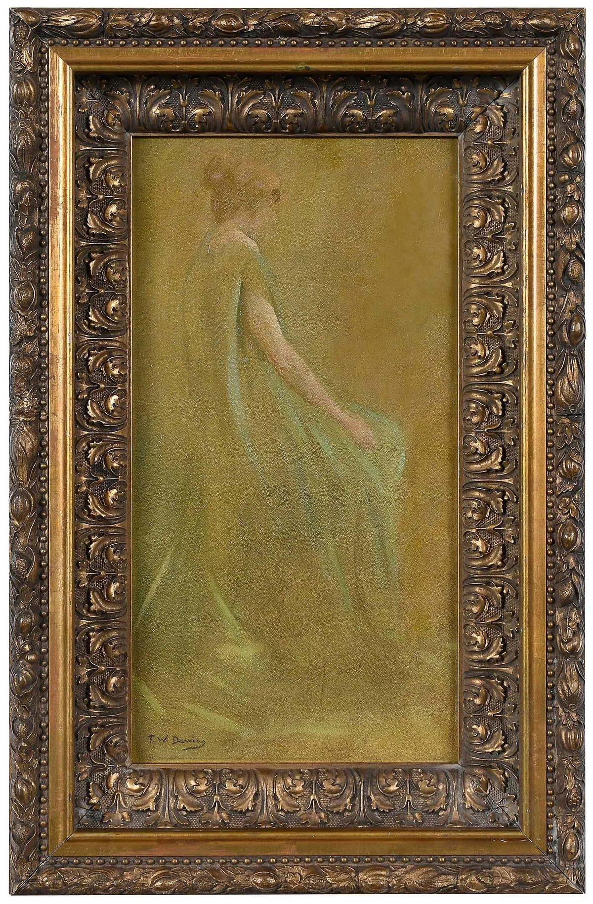 Sheer Green by Thomas Dewing, oil on textured board, sold May 2025