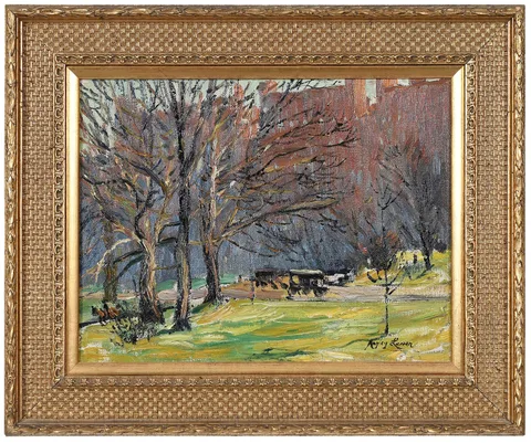 Hayley Lever, Central Park, New York, oil on printed coarse linen