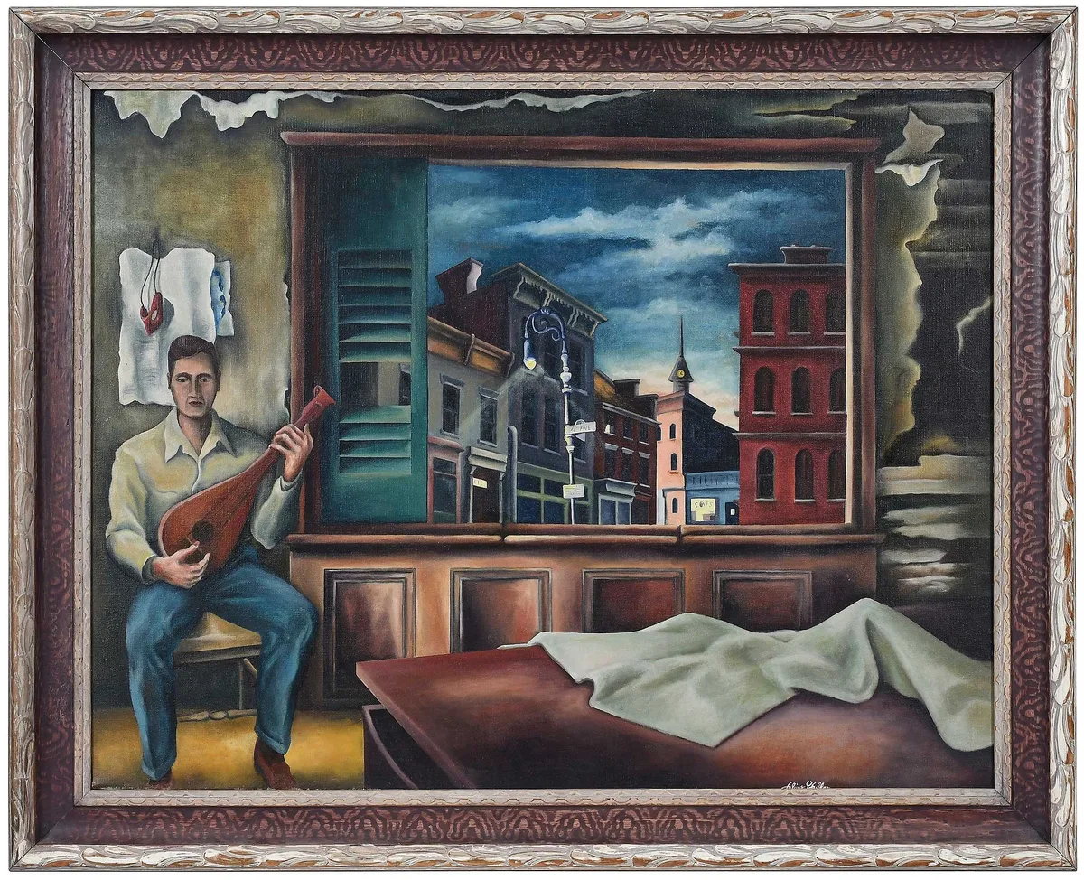 Julius Hubler, Minstrel scene, oil on canvas