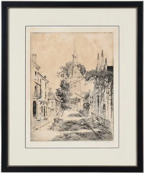Alfred Heber Hutty, Charleston Spires, 1930, etching on paper