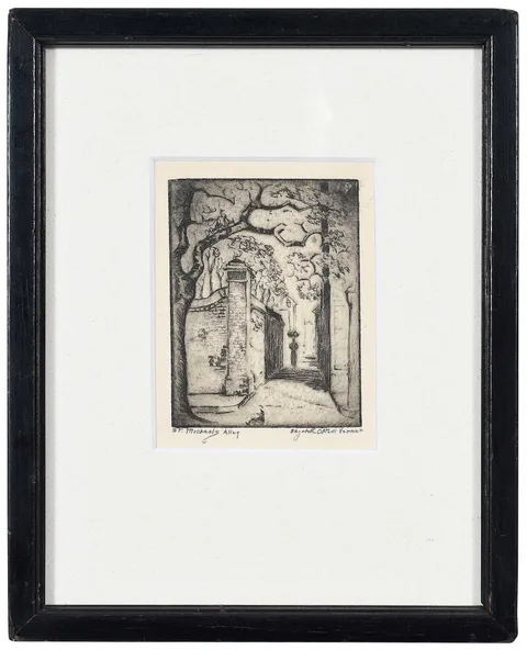 St. Michael's Alley by Elizabeth O'Neill Verner, 1938, etching, sold May 2025
