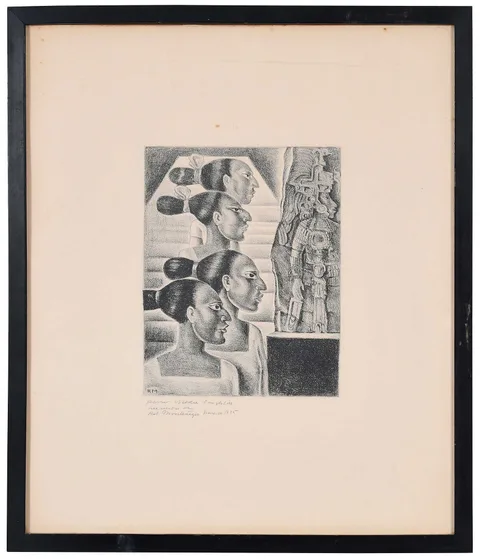 Roberto Montenegro, Maya Women, 1935, lithograph on cream paper