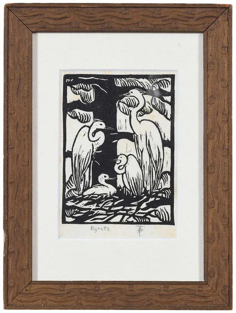 Anna Heyward Taylor, Egrets, woodcut