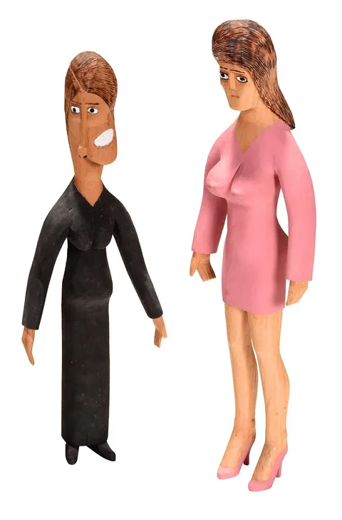 Sulton Rogers, Two Works: Lady in Pink Dress, carved and painted wood