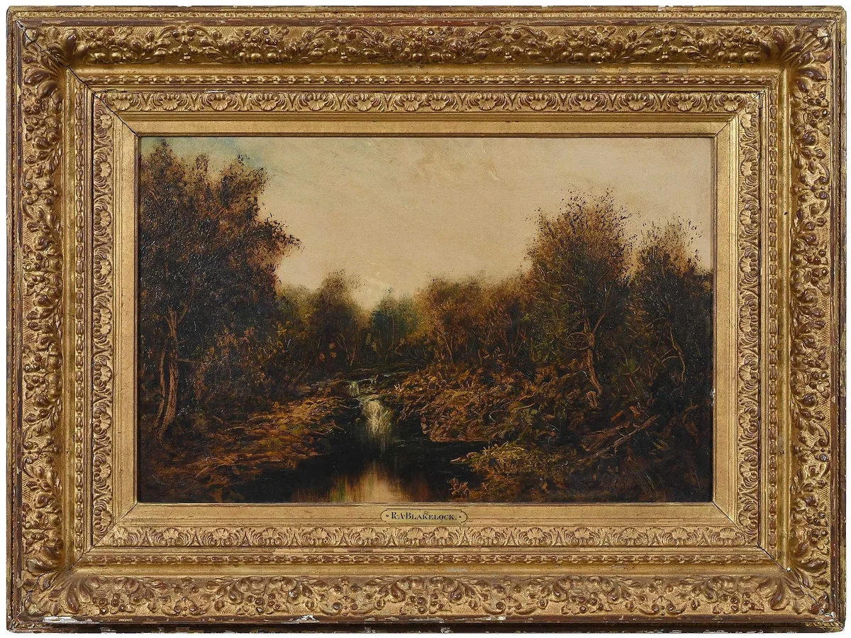 Landscape with Waterfall by Ralph Albert Blakelock, oil on canvas, sold Mar 2025