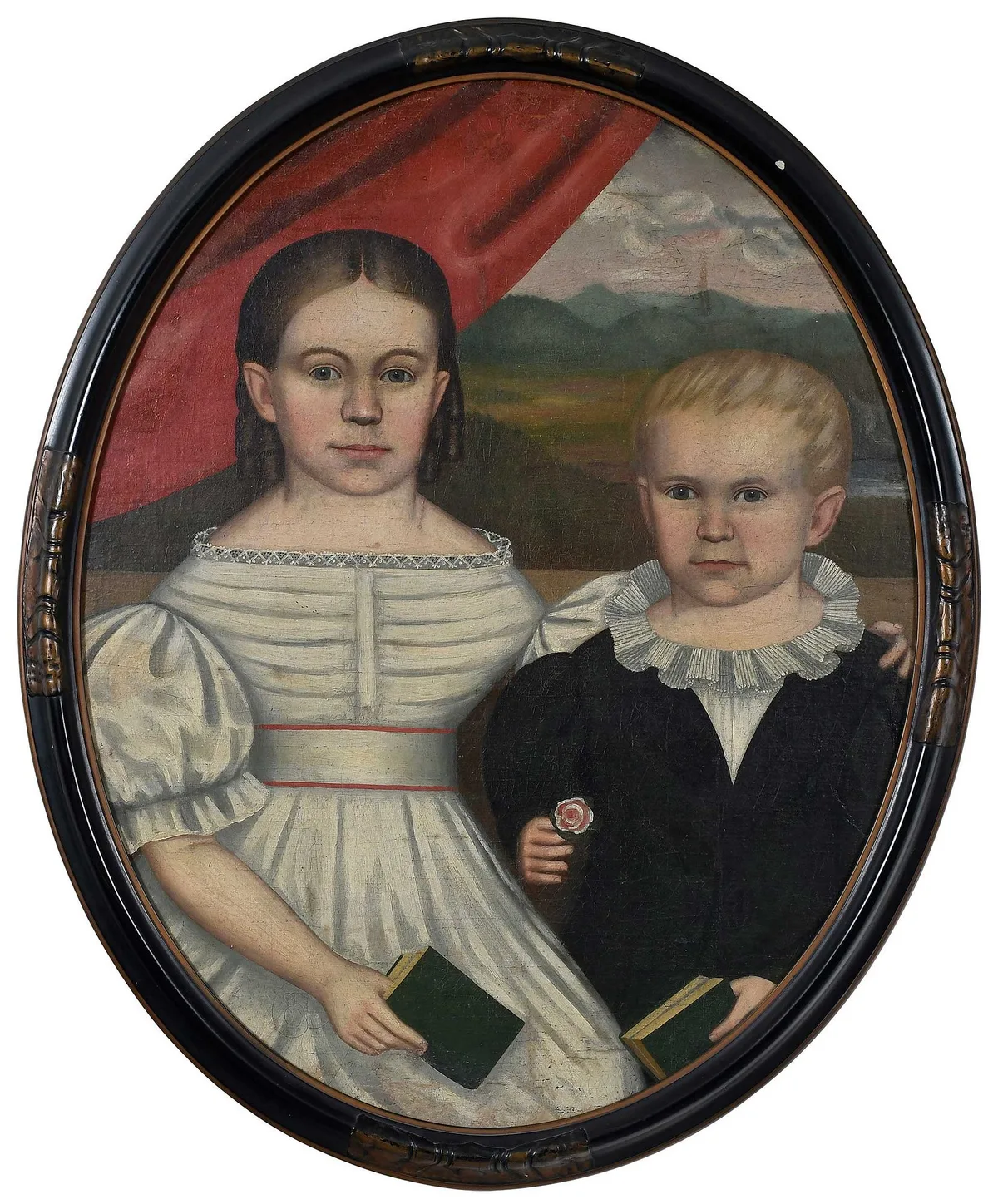 Erastus Salisbury Field, Portrait of a Boy and a Girl, each holding a book, circa 1835, oil on canvas