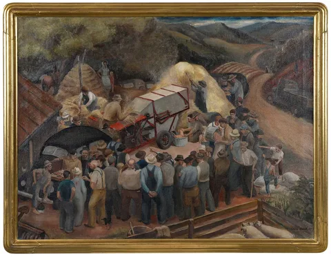 Franklin Boggs, New Trailer Thresher, 1942, oil on canvas