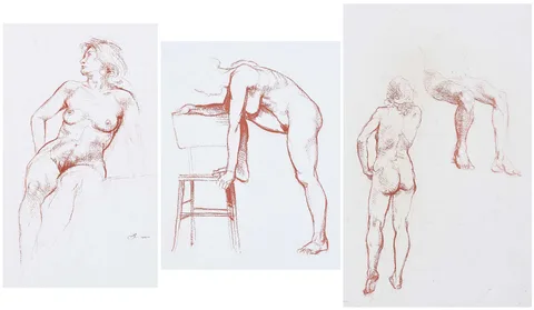 Ben Long, Three Nudes, red conte crayon on heavy primed paper