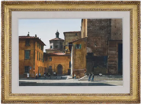 Ogden Pleissner, Piazza de Carmine, Florence, watercolor on paper