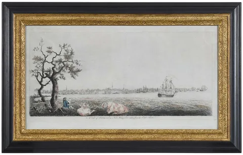 Joseph Frederick Wallet Des Barres, Rare early view of Portsmouth from the New England volume of the Atlantic Neptune, Samuel Holland (1728-1801), publisher, London, circa 1777, hand colored etching on laid paper
