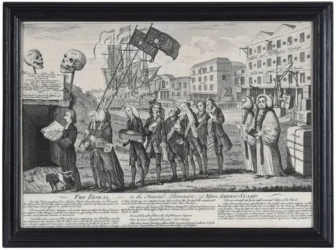 Benjamin Wilson, The Repeal, or the Funeral Procession, of Miss Americ-Stamp, 1766, mezzotint on laid paper