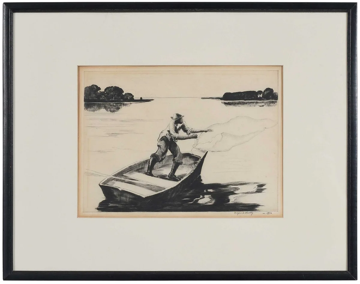 Alfred Heber Hutty, Shrimp Caster, drypoint on paper