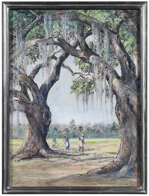 Hoeing the fields by Elizabeth O'Neill Verner, pastel on silk on board, sold Oct 2024
