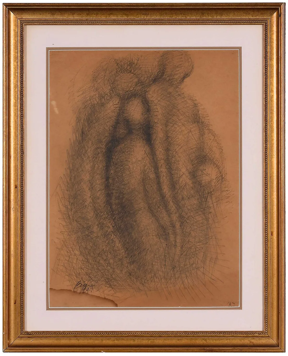 Figural Group by John T. Biggers, 1949, graphite on paper, sold Oct 2024