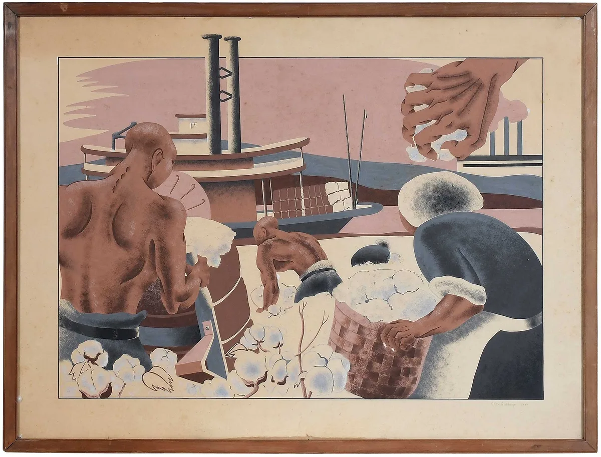Charles Giddings, Loading the Hay Bales, gouache on card