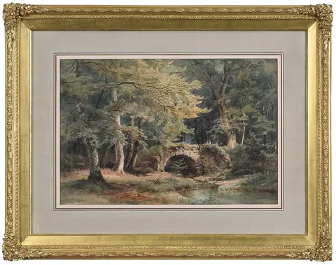 John Henry Hill, Fishing off the Bridge, watercolor on heavy paper