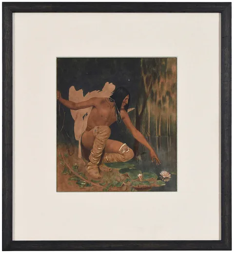 George de Forest Brush, The Indian and the Lily, watercolor on heavy buff paper
