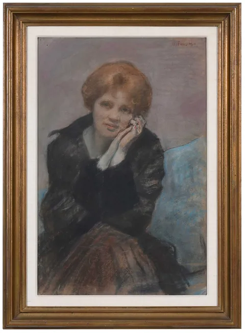 Kenneth Frazier, Woman Seated, Resting Face in Hands, pastel on board