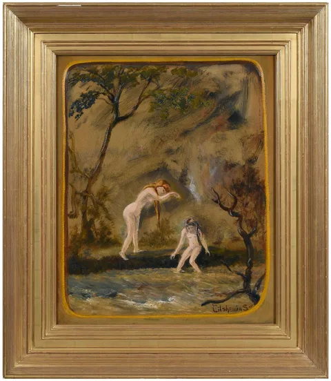 Louis Eilshemius, Two Women Bathing, oil on canvas